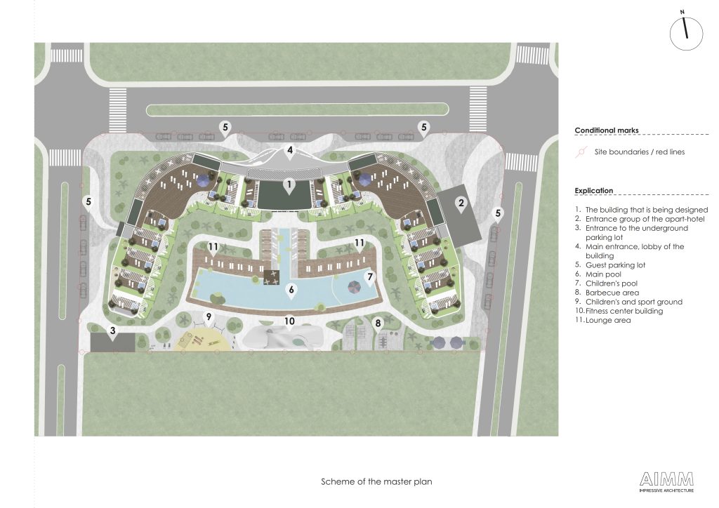 DESIRE complex master plan scheme with site boundaries and numbered explication