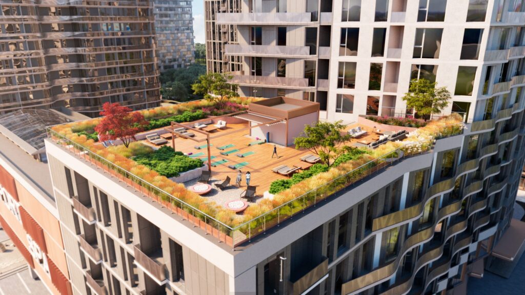 CREATOR CITY — green roof terrace with a garden and lounge area, Kyiv